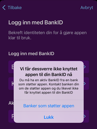 BankID app feilmelding